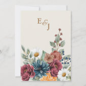 花をモチーフにしたボヘミアンスタイルのモダンなラスティックウェディング 招待状 (裏面)