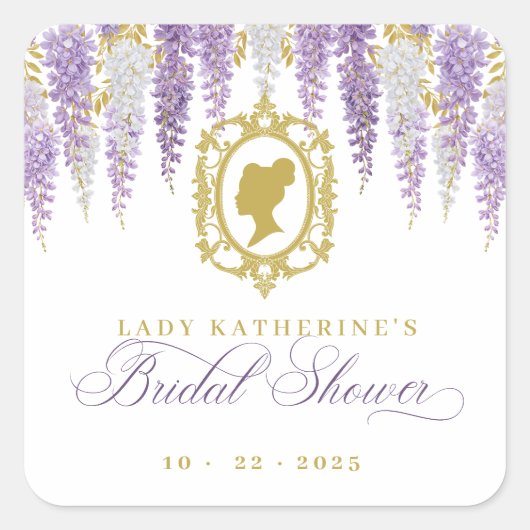 花をモチーフにしたヴィンテージの花嫁シャワー スクエアシール (正面)