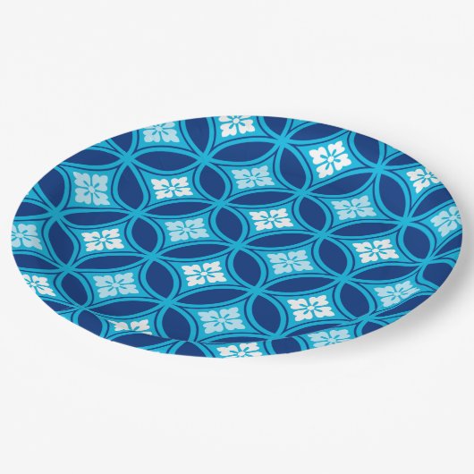 花をモチーフにした七宝深い藍色 ペーパープレート (アングル)