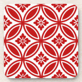 花をモチーフにした七宝赤と白飲料 コースター (正面)