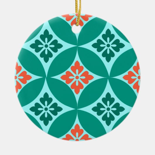 花をモチーフにした七宝、ターコイズ、珊瑚 セラミックオーナメント (正面)