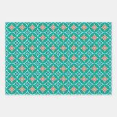 花をモチーフにした七宝、黒、ワイン、ターコイズ ラッピングペーパーシート (正面3)