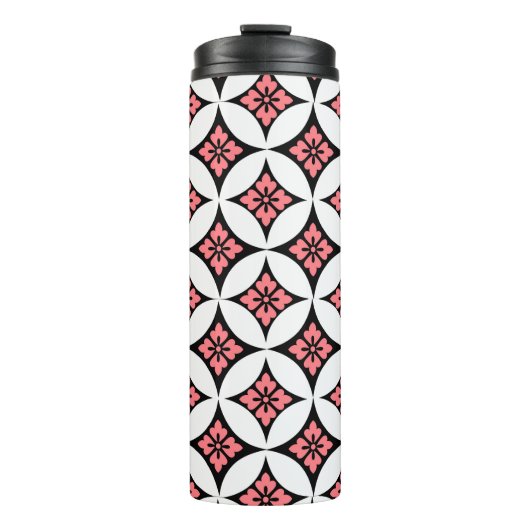 花をモチーフにした七宝、黒、白、ピンク タンブラー (正面)