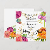 花をモチーフにした招待状を送って、誕生日のブランチパーティーやシャワーを開く 招待状 (正面/裏面)