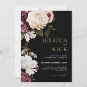 花をモチーフにした結婚式招待状 ダークでムーディーなウェディング 招待状 (正面)