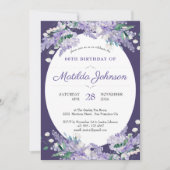 花をモチーフにした60歳の誕生日 ダークパープル 藤の花 エレガント 招待状 (正面)