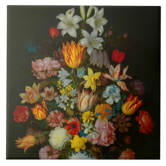 花をワンリ・ヴァセに生けた静物画 タイル (正面)