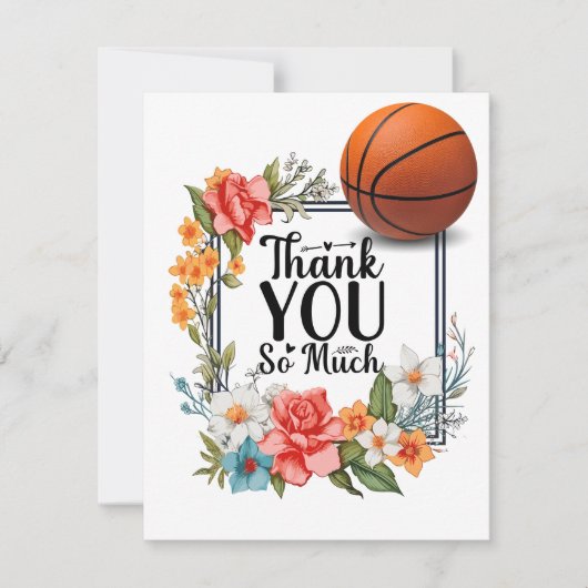 花を付けたバスケットボール サンキューカード (正面)
