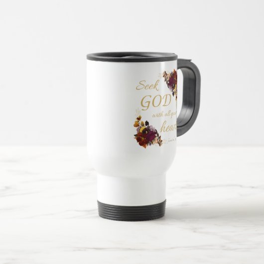 花を信仰する女性:すべての神を求めるハート トラベルマグ (正面右)