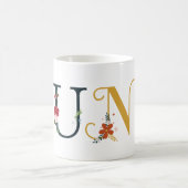花を刺繍したLUNAネームアート コーヒーマグカップ (中央)