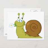 花を口に入れたカタツムリ ポストカード (正面/裏面)