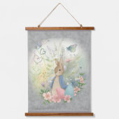 花を咲かせたイースターバニー 吊り下げ型タペストリー (正面)