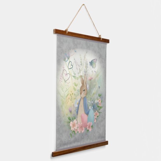 花を咲かせたイースターバニー 吊り下げ型タペストリー (傾斜あり)