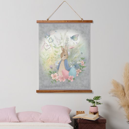 花を咲かせたイースターバニー 吊り下げ型タペストリー (寝室)