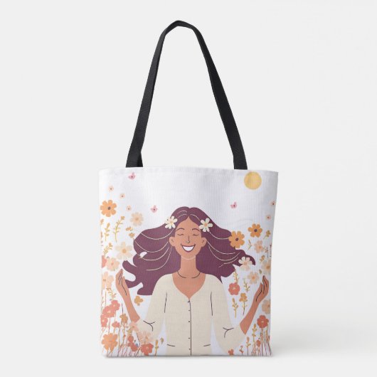 花を咲かせた美的ハッピーウーマン トートバッグ (裏面)