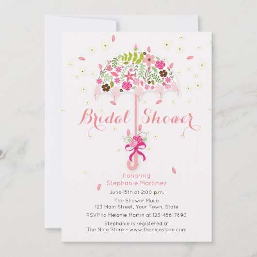 花を咲かせる傘（かさ）のブライダルシャワーの招待 招待状 (正面)