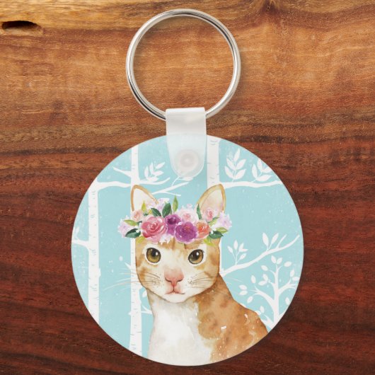 花を咲かせる動物ハッピーブルーの森ネコ子猫 キーホルダー (正面)