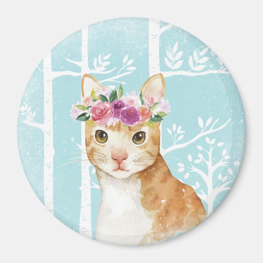 花を咲かせる動物ハッピーブルーの森ネコ子猫 マグネット (正面)
