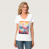 花を咲かせる熱帯フラミンゴ Tシャツ (正面フル)