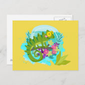 花を咲かせる緑の熱帯性トカゲ ポストカード (正面/裏面)