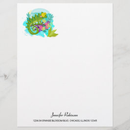 花を咲かせる緑の熱帯性トカゲ レターヘッド