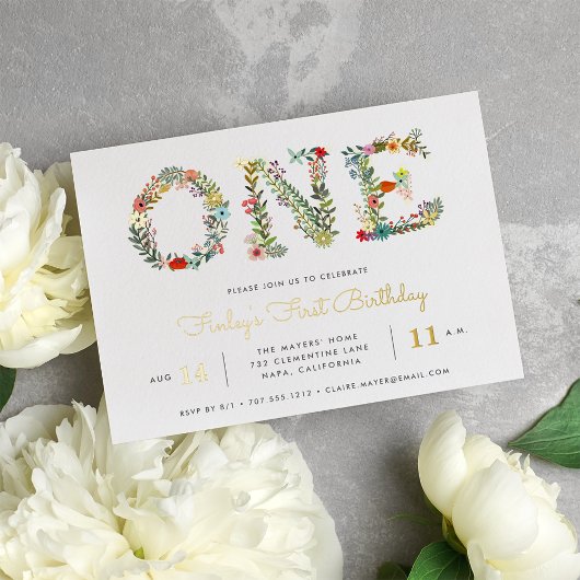 花を咲かせる |最初の誕生日パーティー 箔招待状