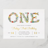 花を咲かせる |最初の誕生日パーティー 箔招待状 (正面)