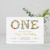 花を咲かせる |最初の誕生日パーティー 箔招待状 (立ち正面)