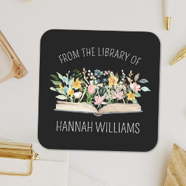 花を図書館から開く蔵書票 スクエアシール