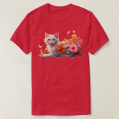 花を愛する子猫 Tシャツ (デザイン正面)