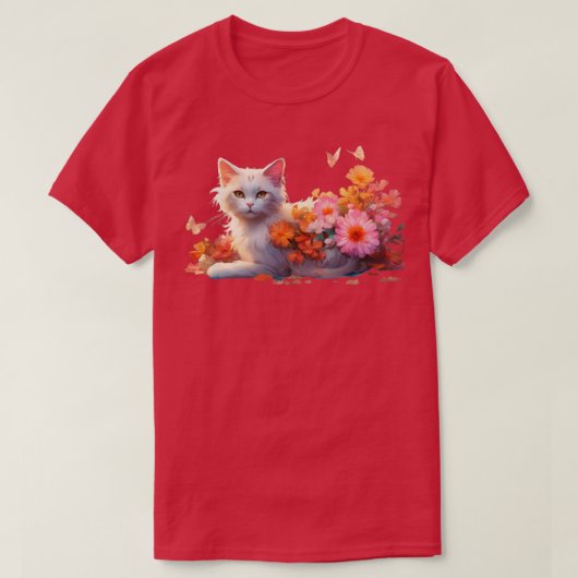 花を愛する子猫 Tシャツ (デザイン正面)