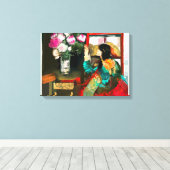 花を愛する美しい女性 キャンバスプリント (インサイチュ (ウッドフロア))