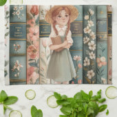 花を愛する読書家 赤毛のアンの本の花束 キッチンタオル (折り畳み)