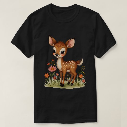 花を手にした鹿 Tシャツ (デザイン正面)