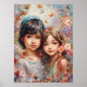 花を手に美しい少女たちのポスター ポスター (正面)