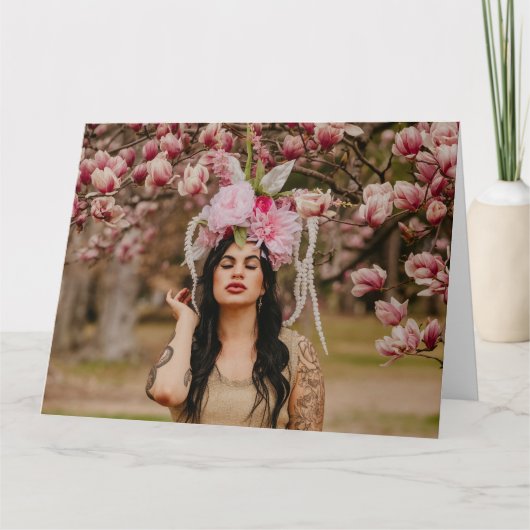 花を折り畳んだ豪華な女性グリーティングカード カード (正面)