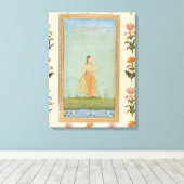 花を持ち、百合の池の横に立っている婦人のために キャンバスプリント (インサイチュ (ウッドフロア))