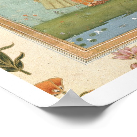 花を持ち、百合の池の横に立っている婦人のために ポスター (角)