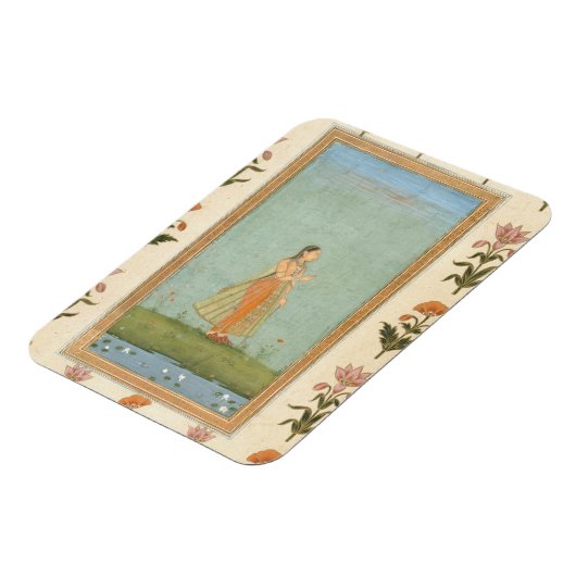 花を持ち、百合の池の横に立っている婦人のために マグネット (左側)