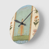 花を持ち、百合の池の横に立っている婦人のために ラウンド壁時計 (傾斜)