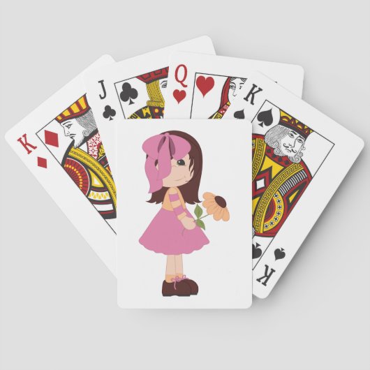 花を持った可愛い女の子 ピンクのドレス トランプ (裏面)