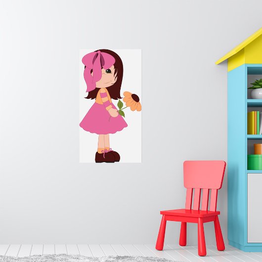 花を持った可愛い女の子 ピンクのドレス ポスター