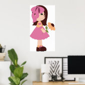 花を持った可愛い女の子 ピンクのドレス ポスター (ホームオフィス)
