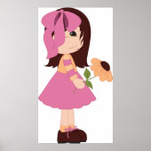 花を持った可愛い女の子 ピンクのドレス ポスター (正面)