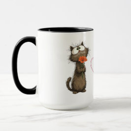 花を持つかわいいふわふわ猫のマグカップ マグカップ