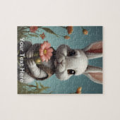 花を持つかわいいウサギ ジグソーパズル (横)