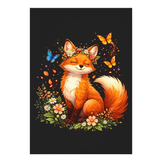 花を持つかわいいキツネ フォトプリント            (正面)