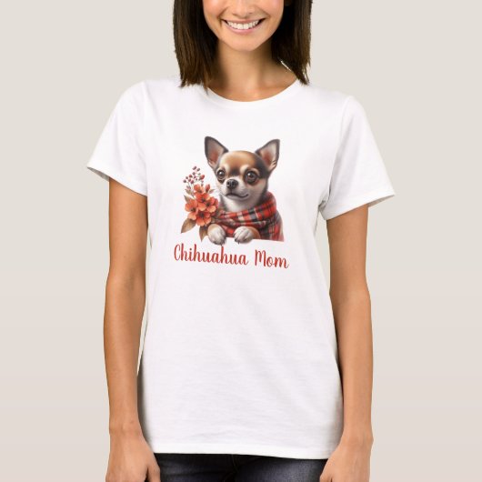 花を持つかわいいチワワの母犬の子犬 Tシャツ (正面)