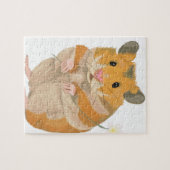 花を持つかわいいリトルハムスター ジグソーパズル (横)