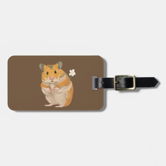花を持つかわいいリトルハムスター ラゲッジタグ (正面横)